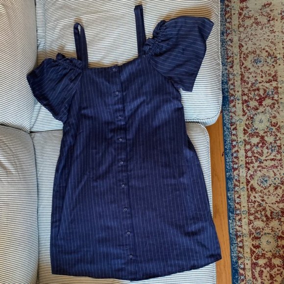 NWOT Asos Cold Shoulder Button Through Sundress in Pinstripe - Picture 3 of 5